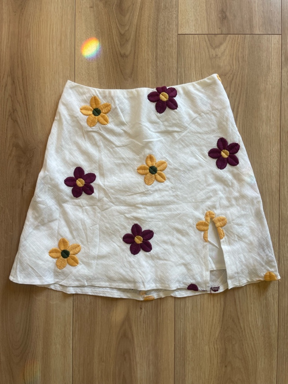 Princess Polly White Mini Skirt with Yellow and Purple Floral Embroidery